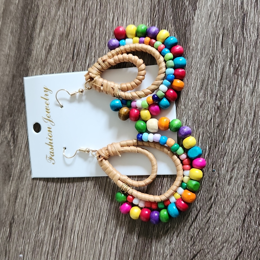 💙Wooden Bead Boho Statement Earrings